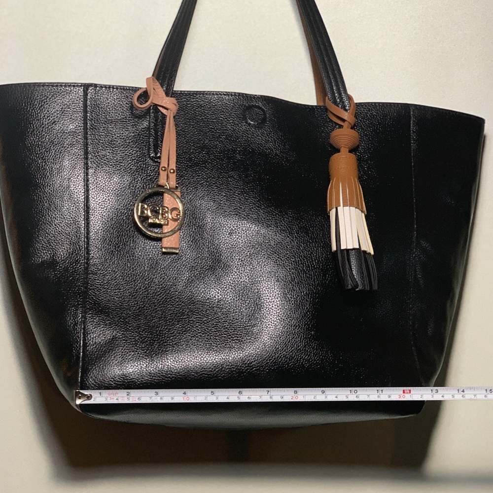 BCBG Large Black Leather Tote